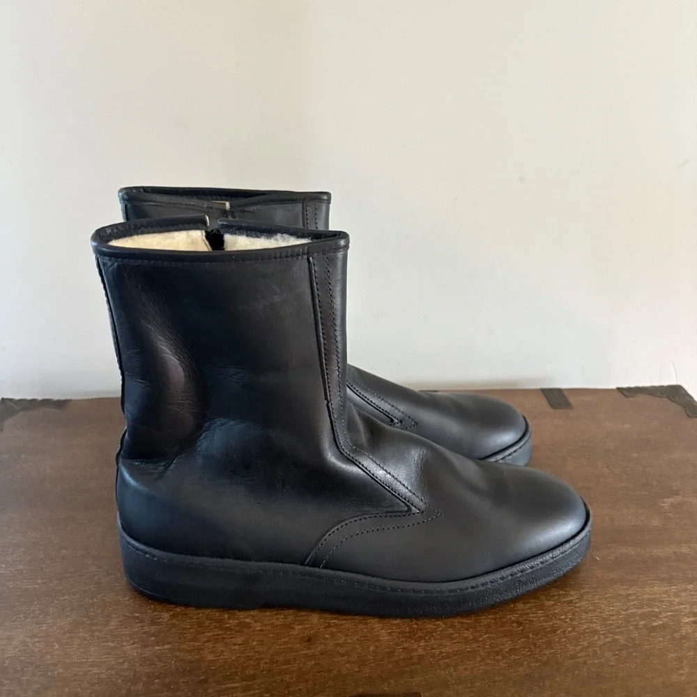 Bates Floaters Mens 9.5M Black Leather Wool Lined Winter Boots Side Zip Made USA